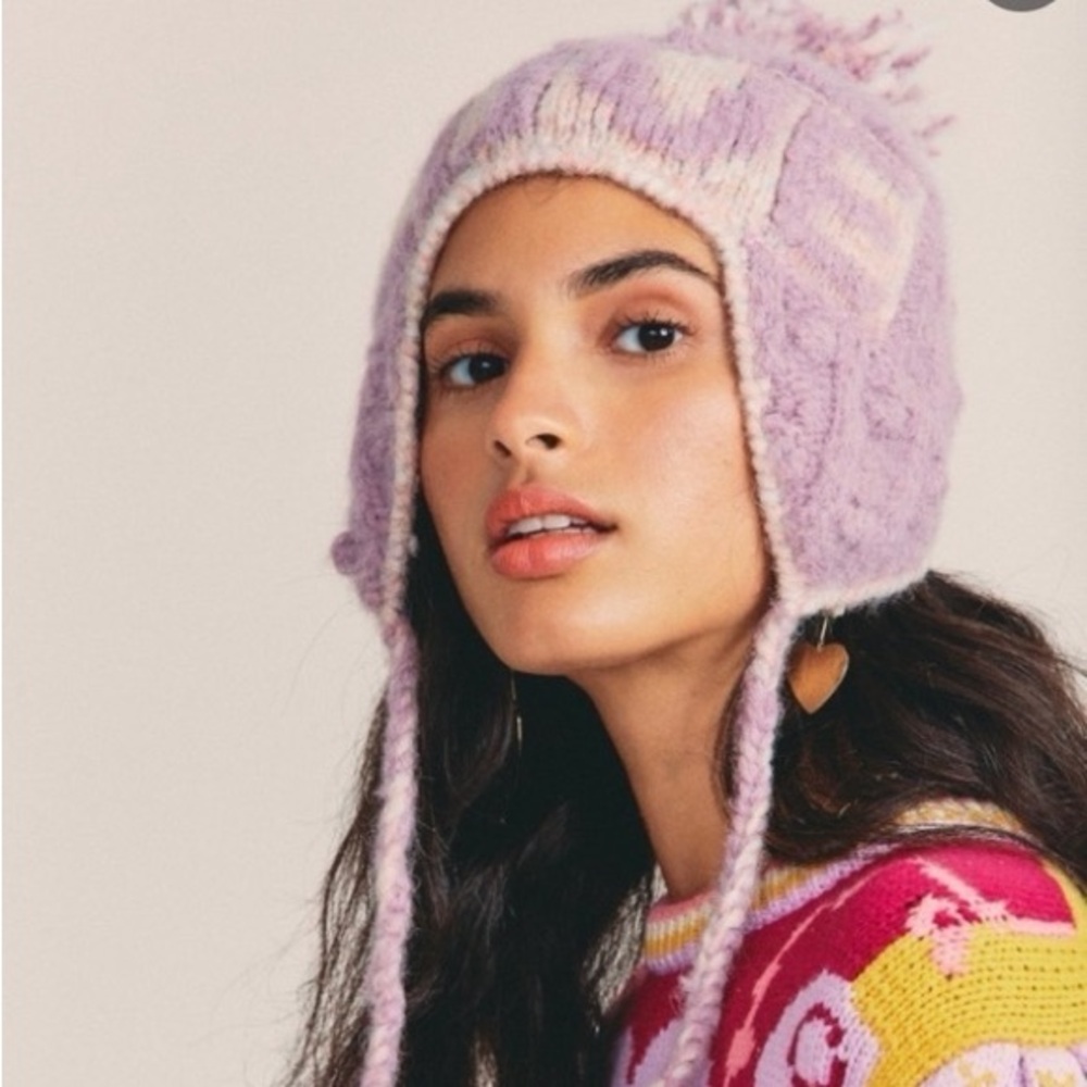 LoveShackFancy Signature LOVE Wool Winter Hat Beanie, NEW